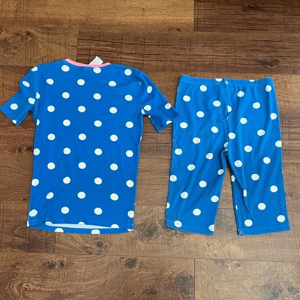 Mini Boden girls pajama set two 2 pieces Sz 14 blue white polka dots
